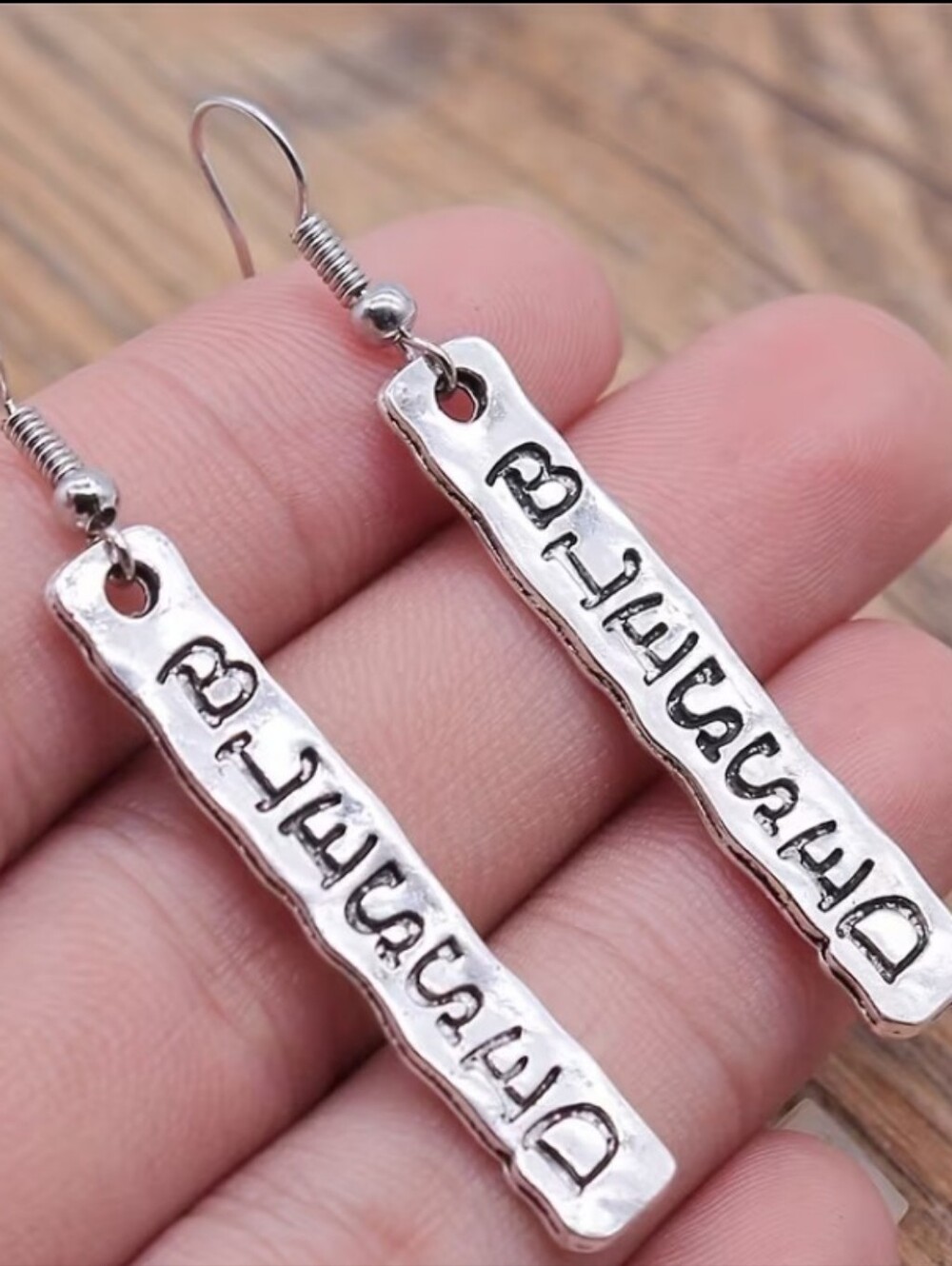 Silver Tone Bar Script Drop Earrings - Women Jewelry